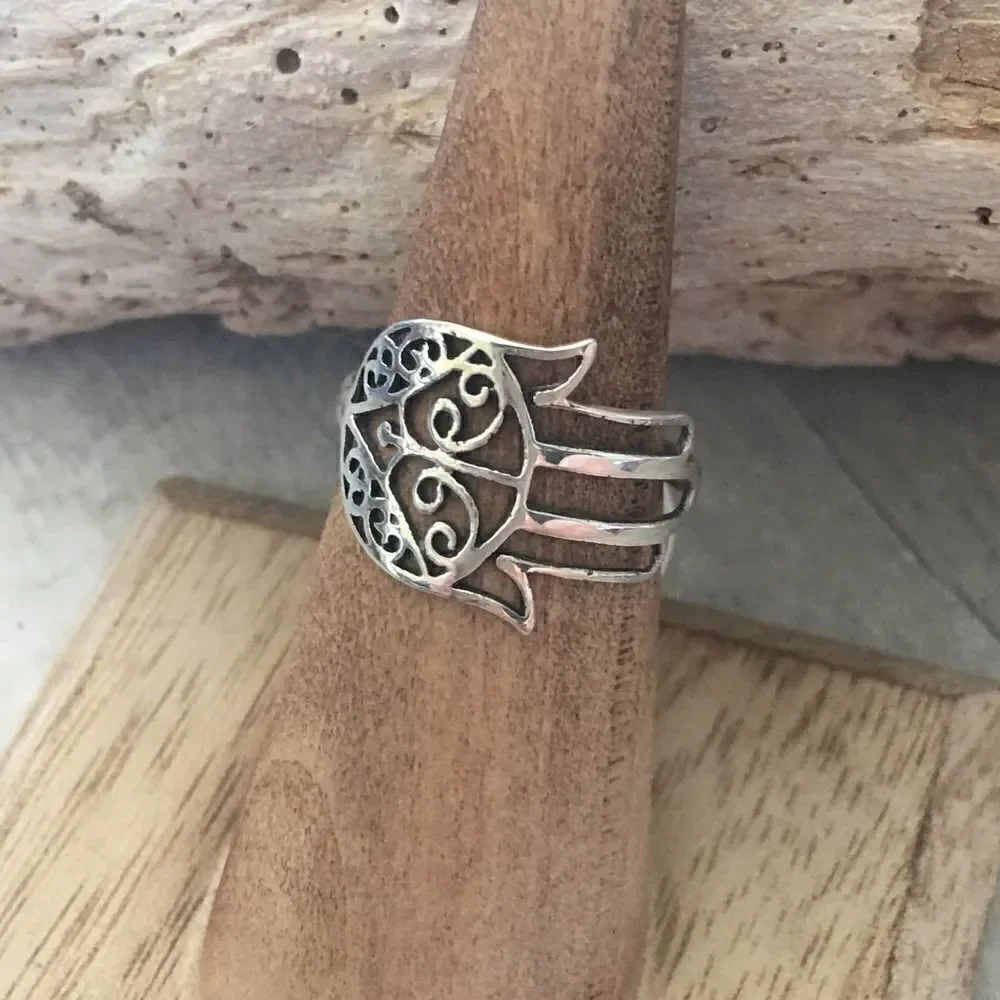 Hamsa Sterling Silver Filigree Ring 7